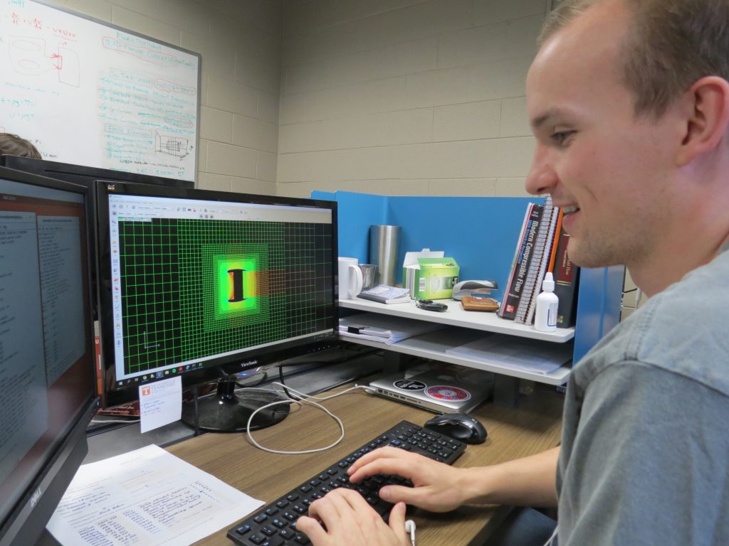 Research Assistant David Palmer visualizes the solution for a nacelle engine in FieldView.
